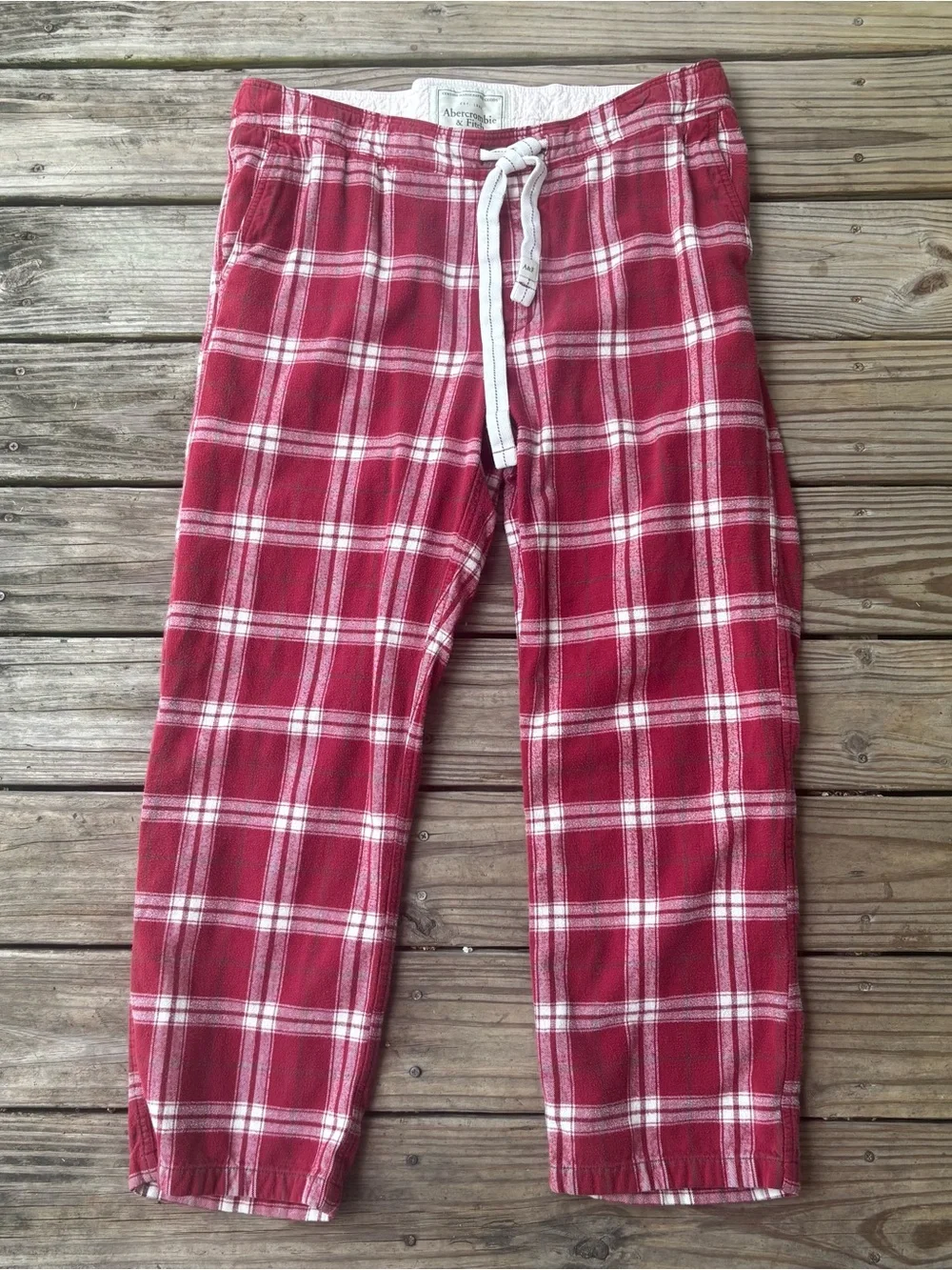 Abercrombie & Fitch Red and White Plaid Men’s Flannel Pants